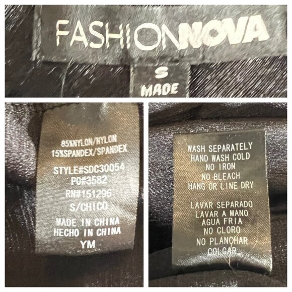 Fashion Nova Black Long Sleeve Backless Dress With Rhinestone Trim Evening  flaw - Picture 7 of 16